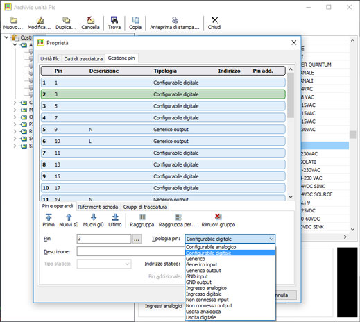 Gestione di schede PLC con tipologie di operandi configurabili