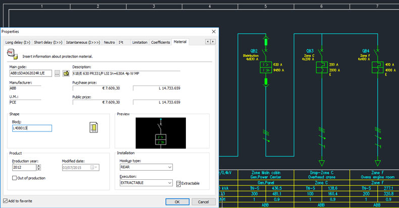 Extractable type devices on a single-line diagram