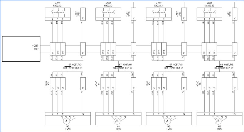 Connection diagram between terminal blocks and components